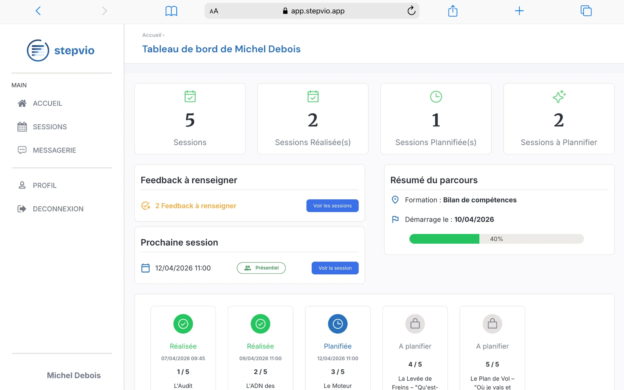 Espace apprenant Stepvio