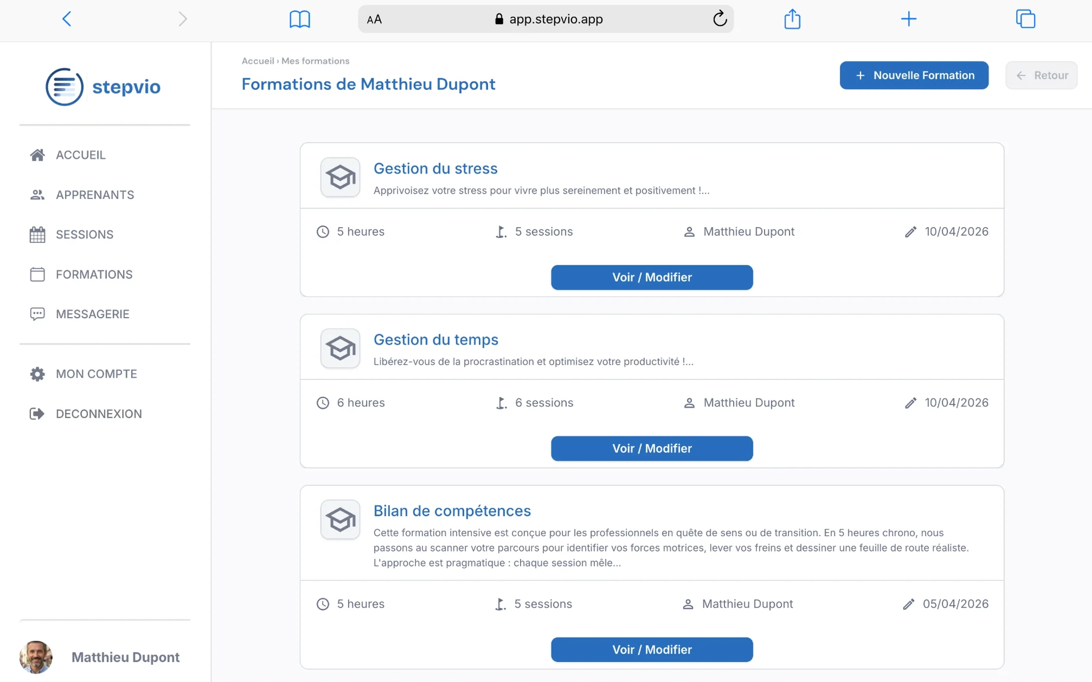 Liste des formations
